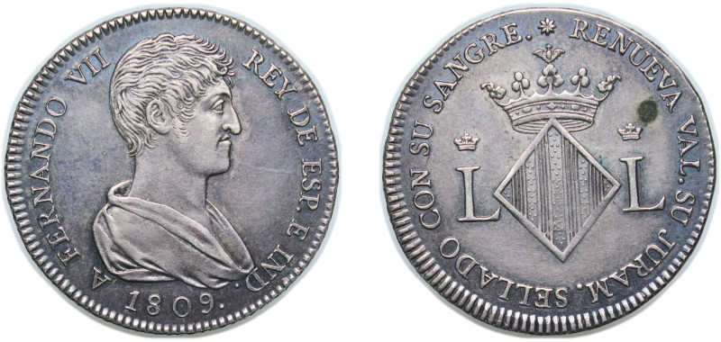 Spain Kingdom 1809 L L 2 Reales - Fernando VII (Valencia) Silver (.812) 7.34g XF...