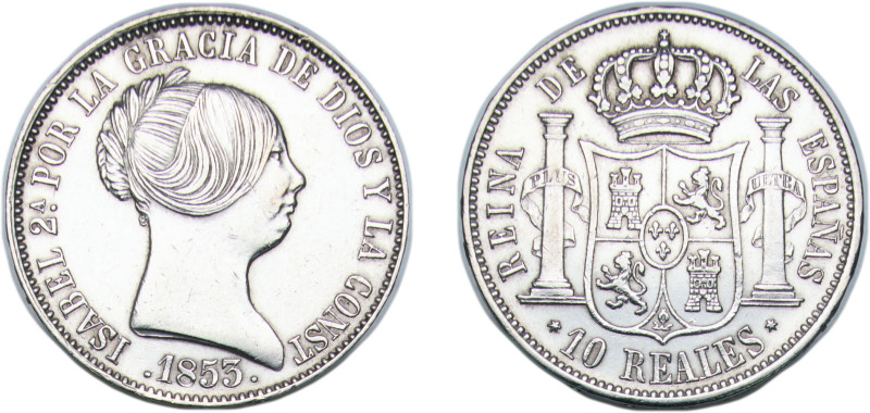 Spain Kingdom 1853 10 Reales - Isabel II Silver Madrid Mint 13g XF KM 595