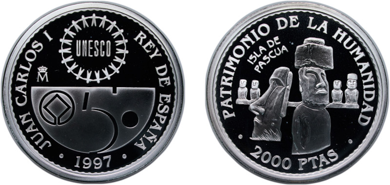 Spain Kingdom 1997 M 2000 Pesetas (Easter Island) Silver (.925) Madrid Mint (300...