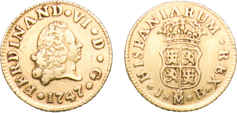 Spain Kingdom 1747 M JB ½ Escudo - Fernando VI (1st type) Gold (.917) Madrid Min...