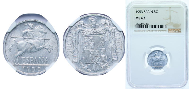 Spain Nationalist Government 1953 5 Centimos Aluminium Madrid Mint (31573000) 1....