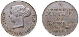 Spain Kingdom 1858 Medal - Isabel II (Inauguration of the Isabel II Canal) Bronze 7g AU Rah 624
