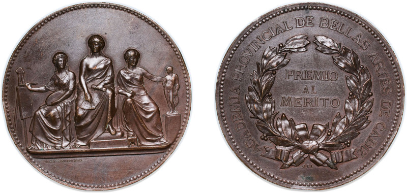 Spain Kingdom 1885 Medal - Alfonso XII Cádiz Academia Provincial de Bellas Artes...