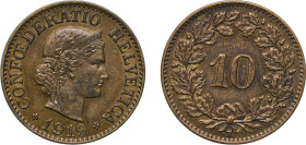 Switzerland Federal State 1919 B 10 Rappen (Libertas; brass) Brass Bern Mint (3000000) 3g AU HMZ 2 1210 Divo/Tob19 317 KM 27a Schön 25a Y 24b