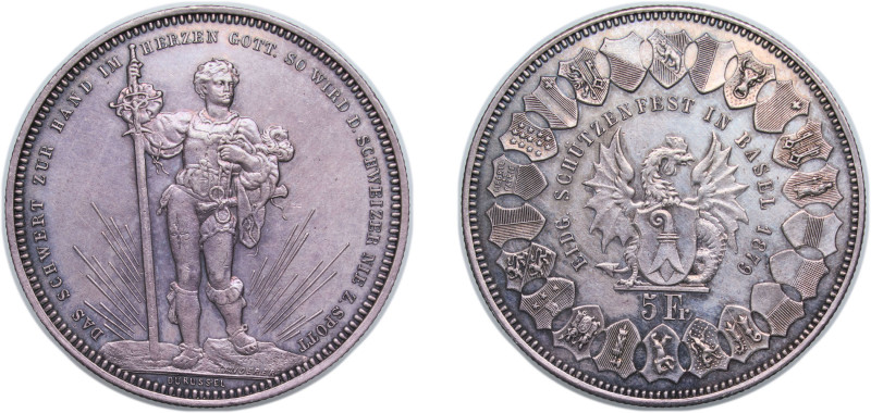 Switzerland Federal State 1879 5 Francs (Basel Shooting Festival) Silver (.900) ...