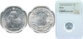 Switzerland Federal State 1964 B ½ Franc (Helvetia standing; silver) Silver (.835) Bern Mint (22720000) 2.5g NGC MS 62 HMZ 2 1206 Divo/Tob19 307 KM 23...