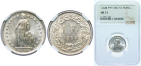 Switzerland Federal State 1964 B 1 Franc (Helvetia standing; silver) Silver (.835) Bern Mint (12560000) 5g NGC MS 63 HMZ 2 1204 Divo/Tob19 307 KM 24 S...