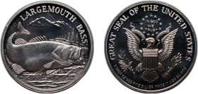 United States Federal republic ND Medal - Largemouth Bass Silver (.999) 31.38g PF