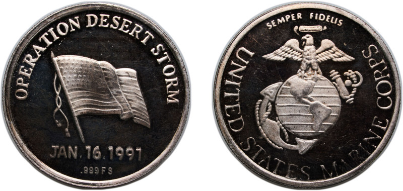 United States Federal republic 1991 Medal - US. Marine Silver (.999) 31.03g PF