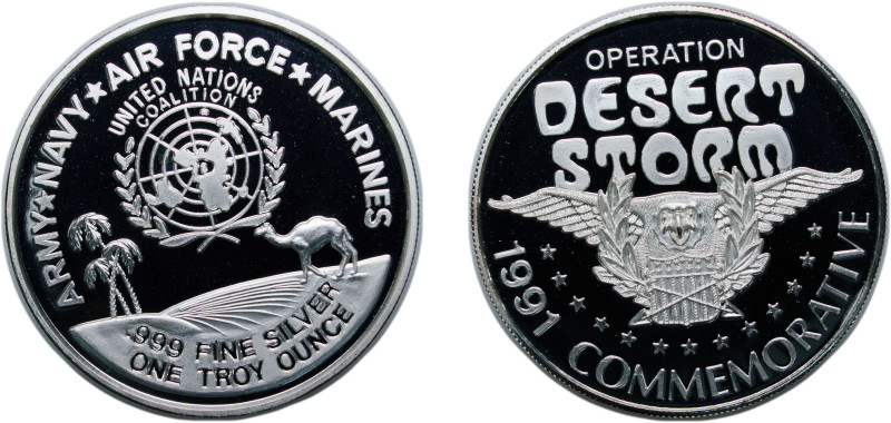 United States Federal republic 1991 Medal - UN. Army Silver (.999) PF
