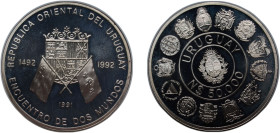 Uruguay Oriental Republic of Uruguay 1991 50 000 Nuevos Pesos (Ibero-American Series) Silver (.925) (70000) 27.12g PF KM 100 SA E.14 CG 147