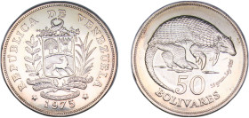 Venezuela Fourth Republic 1975 50 Bolívares (Armadillo) Silver (.925) Royal Mint (38806) 35.6g BU Y 47 NCV mv50bs-aa