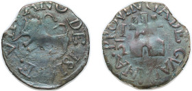 Venezuela Guayana Venezuelan provinces 1814 ½ Real - Fernando VII (Royalist coinage) Copper 2.15g VF C 41.1