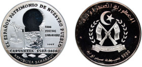 Western Sahara Sahrawi Arab Democratic Republic 1997 5000 Pesetas (Miguel de Cervantes) Silver (.999) SA Madrid Mint 31.1g PF KM 95