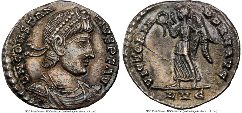 Constantius II, as Augustus (AD 337-361). AR siliqua (16mm, 1.88 gm, 6h). NGC AU...