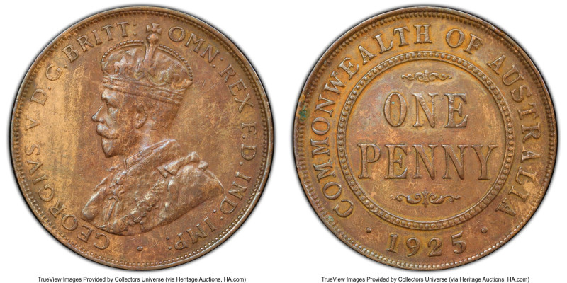 George V Penny 1925-(m) AU53 PCGS, Melbourne mint, KM23. Semi-key date. HID09801...