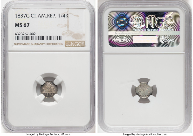 Central American Republic 1/4 Real 1837-G MS67 NGC, Guatemala City mint, KM1. HI...