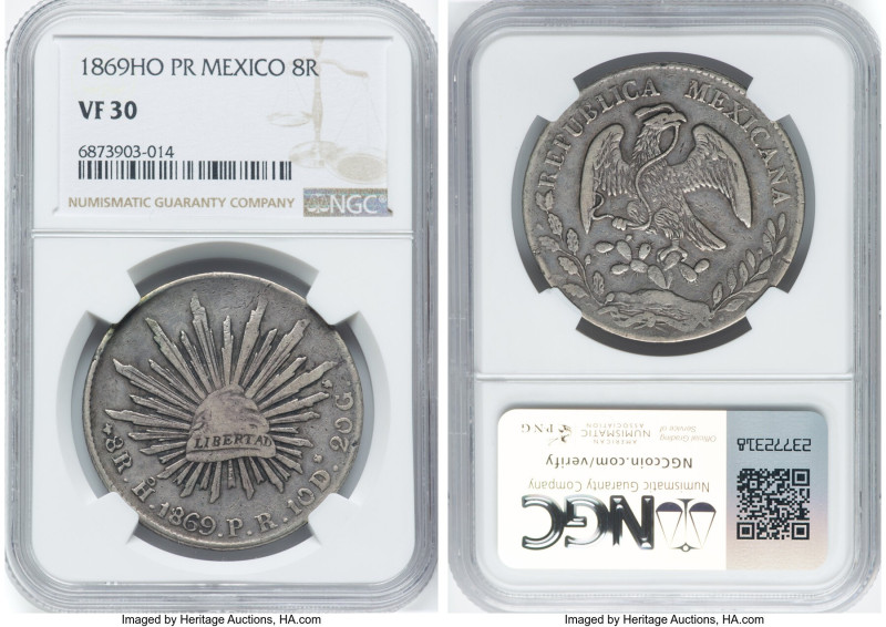 Republic 4-Piece Lot of Certified 8 Reales NGC, 1) 8 Reales 1869 Ho-PR VF30, KM3...