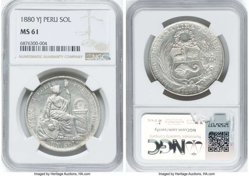 Republic Sol 1880-YJ MS61 NGC, Lima mint, KM196.5. HID09801242017 © 2024 Heritag...