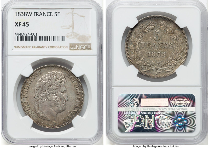 3-Piece Lot of Certified Assorted Issues NGC, 1) France: Louis Philippe I 5 Fran...