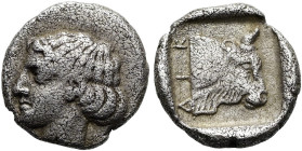 THRAKIEN. DIKAIA Diobol ø 11mm (1.19g). ca. 450 - 425/20 v. Chr. Vs.: Kopf einer Nymphe n. l. Rs.: ΔΙΚ, Stierkopf in Quadratum incusum n. r. Schönert-...