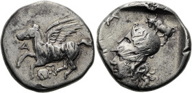 EPIRUS. AMBRAKIA Stater ø 20mm (8.12g). ca. 456 - 426 v. Chr. Vs.: Pegasos n. l. fliegend, unter dem Kopf A, unter dem Rumpf Schlange, die sich um Sch...