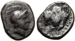 MYSIEN. ADRAMYTTION Satrap Orontas, 357 - 352 v. Chr. Obol ø 8mm (0.53g). Vs.: Kopf der Athena mit attischem Helm n. r. Rs.: [OP]ONTA (retrograd), Peg...