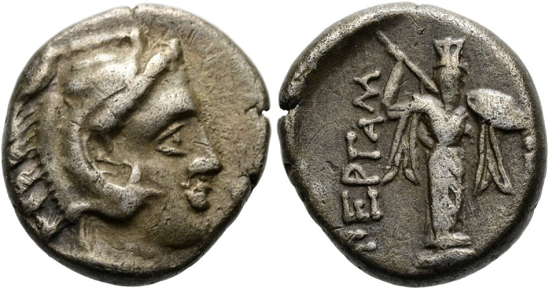 MYSIEN. PERGAMON Diobol ø 10mm (1.29g). ca. 330 - 284 v. Chr. Vs.: Herakleskopf ...