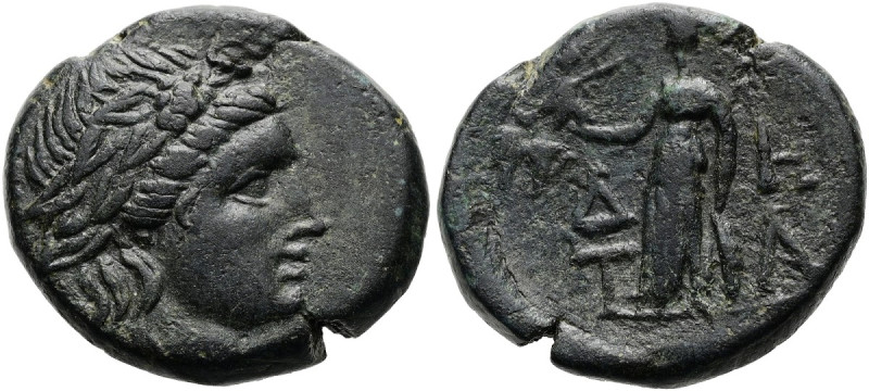 AEOLIS. TEMNOS ø 16mm (3.71g). ca. 2. - 1. Jh. v. Chr. Vs.: Kopf des Dionysos mi...