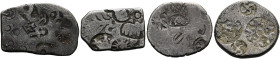 Indien. ca. 5. - 4. Jh. v. Chr. LOT: a) TAXILA, vier 'punch marked'-Münzen mit diversen Symbolen (2.87 g, 2.95 g, 3.07 g, 4.72 g). b) MAGHADA JANAPADA...