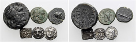 Griechische Münzen. 4. - 1. Jh. v. Chr. Obole, Selge (2) und Lykaonien (1). AE Alexander III., Apollonia (Illyrien) und Apameia. 6 Stück! Braune und g...