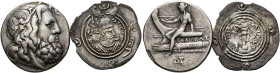 Griechische Silbermünzen. Tetradrachme Antigonos III. Doson, 229 - 221 v. Chr. (Subaerat!); Drachme Sasaniden, Ardashir III, 628 - 630 n. Chr. 2 Stück...