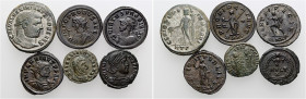 Römische Münzen. 2. Hälfte 3. Jh. bis 4. Jh. n. Chr. Fein getönte Antoniniane von Probus (2) uns Carinus (1), Follis von Jovianus (1) und Galerius (1)...