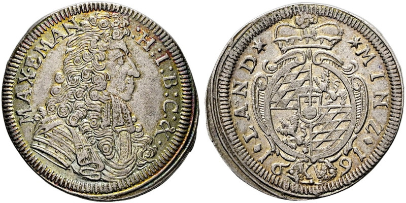 BAYERN Maximilian II. Emanuel, 1679 - 1726. 15 Kreuzer (5.95g). 1691, München. G...