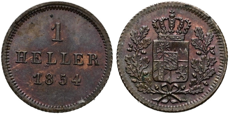 BAYERN Maximilian II., 1848 - 1864. Heller (0.65g). 1854, München. Wertangabe un...