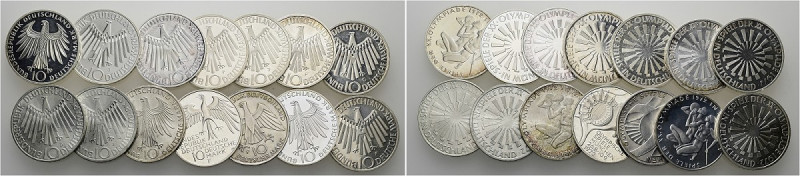 B R D. DM Währung bis 2001. Lot Anlagesilber. 14 x 10 Deutsche Mark Olympiade 19...