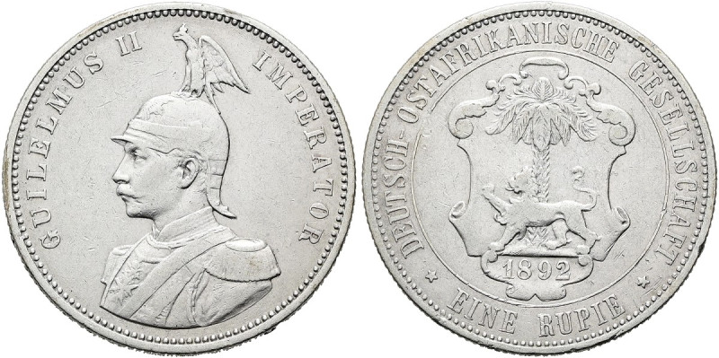 DEUTSCHE KOLONIEN. DEUTSCH OSTAFRIKA Rupie (11.58g). 1892 (A), Berlin. Behelmtes...