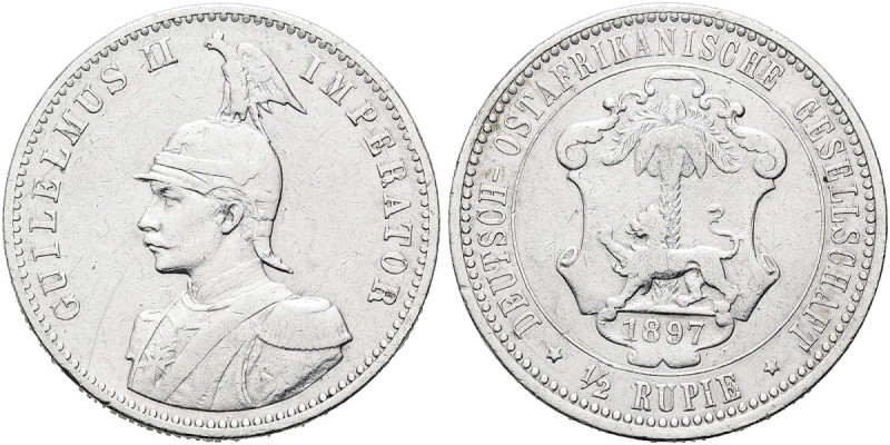 DEUTSCHE KOLONIEN. DEUTSCH OSTAFRIKA 1/2 Rupie (5.78g). 1897 (A), Berlin. Behelm...