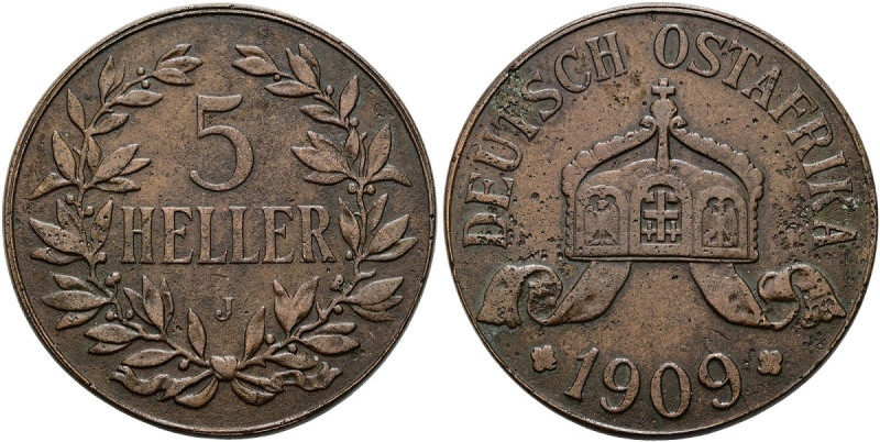 DEUTSCHE KOLONIEN. DEUTSCH OSTAFRIKA 5 Heller (17.89g). 1909 J, Hamburg. Wertang...