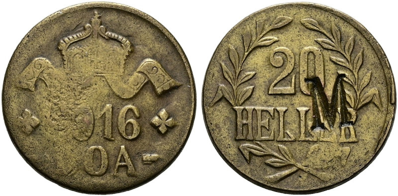 DEUTSCHE KOLONIEN. DEUTSCH OSTAFRIKA 20 Heller (11.05g). 1916 T, Tabora. Große K...