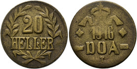 DEUTSCHE KOLONIEN. DEUTSCH OSTAFRIKA 20 Heller (12.55g). 1916 T, Tabora. Wertangabe mit geschwungenem L (erstes L unvollständig), in Kranz / Kleine Kr...