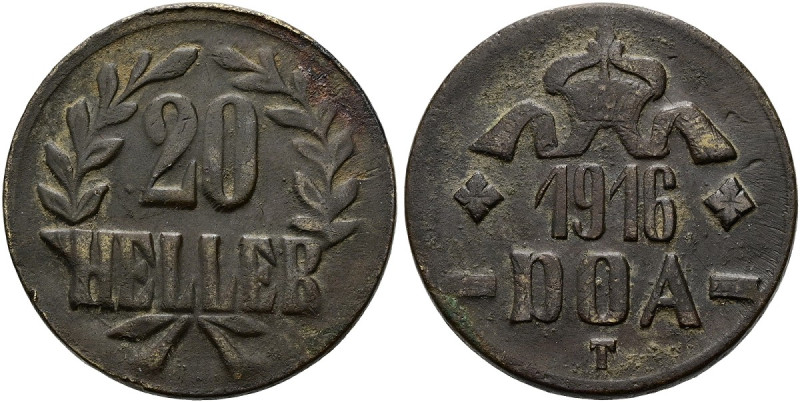 DEUTSCHE KOLONIEN. DEUTSCH OSTAFRIKA 20 Heller (11.34g). 1916 T, Tabora. Wertang...