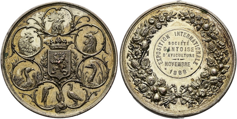 LANDWIRTSCHAFT. Belgien. Versilberte Bronzemedaille (49.23g). 1888, unsigniert. ...