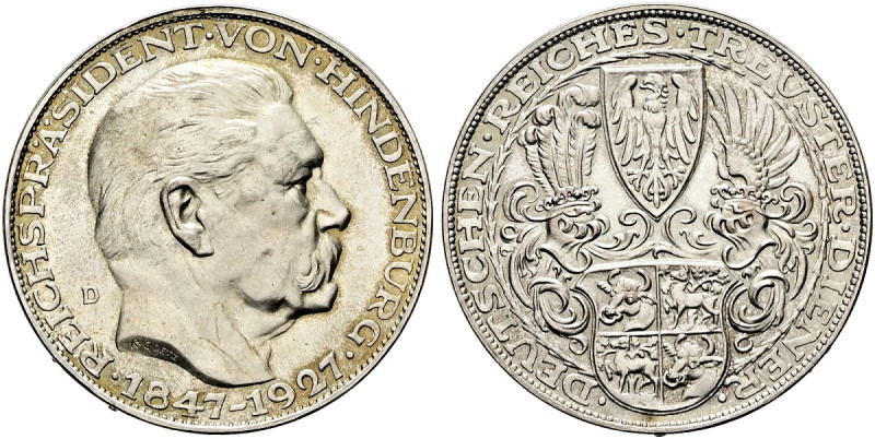 PERSONENMEDAILLEN. Hindenburg, Paul von Silbermedaille (24.77g). 1927 D, von Kar...