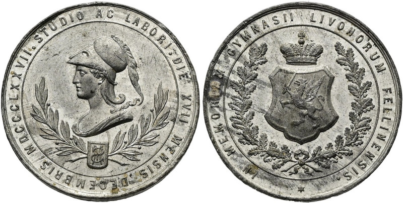 SCHULEN. Zinnmedaille (12.97g). 1877, unsigniert. Athenabüste nach links, zwisch...