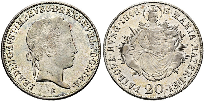 HABSBURGER BIS 1866. Ferdinand, 1835 - 1848. 20 Kreuzer (6.68g). 1848 B, Kremnit...