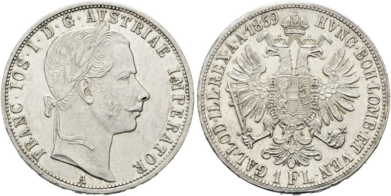 HABSBURGER BIS 1866. Franz Josef, 1848 - 1916. Gulden (12.31g). 1859 A, Wien. Be...