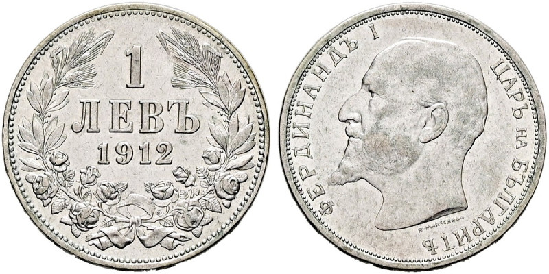 BULGARIEN. Ferdinand I., 1887-1918. Lew (5.01g). 1912, Wien. Wertangabe und Jahr...