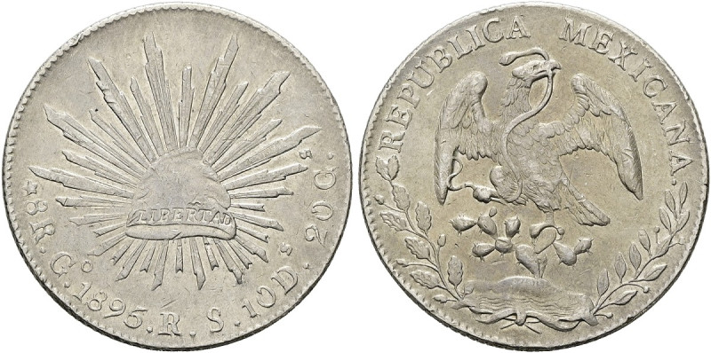 MEXIKO. 2. Republik, seit 1867. 8 Reales (26.98g). 1895 Go-RS, Guanajuato. Freih...