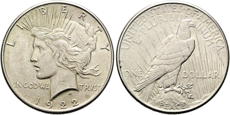 VEREINIGTE STAATEN (USA). Dollar (26.71g). 1922, Philadelphia. Sogenannter "Peac...